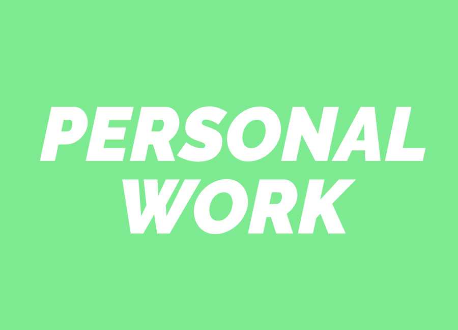 Image illustrant mes travaux personnels. C'est un fond vert avec inscrit dessus: Personal Works (travaux personnels, en français)